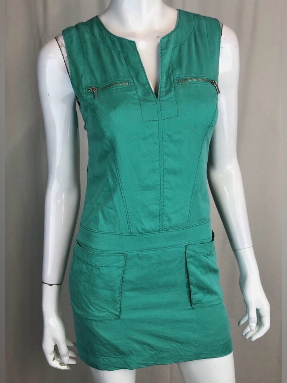 Bebe Green Sleeveless Cargo Pocket Sheath Mini Dress - Picture 2 of 6